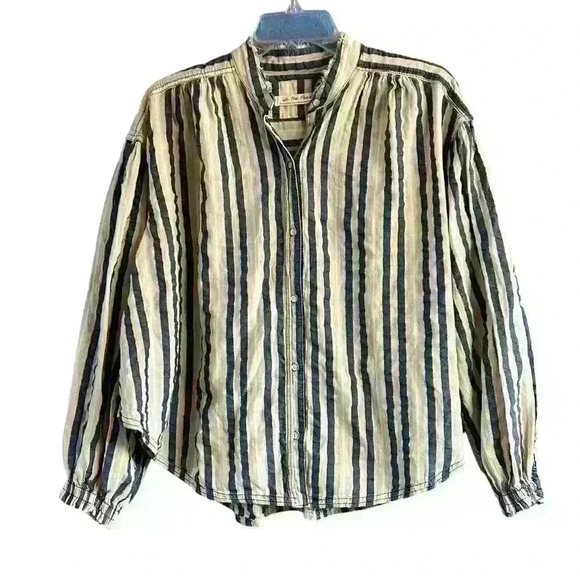 We The Free Striped Button Down Oversized Cotton Women's Shirt XS‎ - Picture 1 of 6